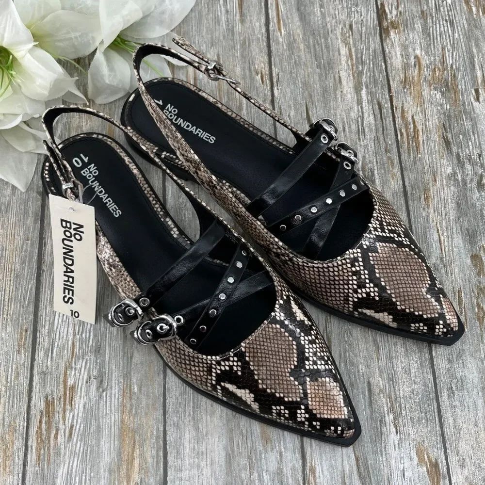 Women's Strappy Dressy Snakeskin Flats Shoes Size 10
